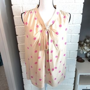 Kate Spade Cream Sleeveless Pink Polka Dot Neck Tie Silk Blend Top